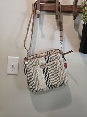 NWT Rosetti Neutral Striped Crossbody Bag in Beige/Black